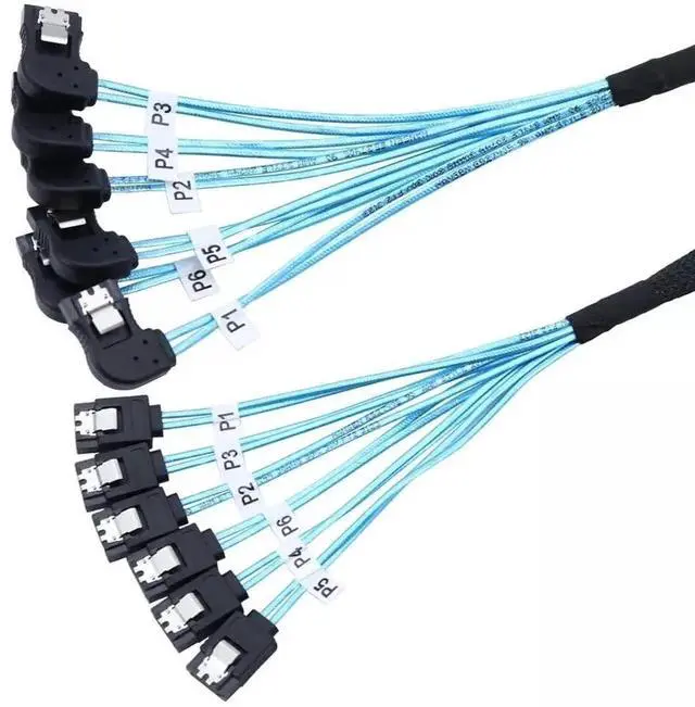 Alt view image 3 of 5 - 100CM SAS 4.0 6 Ports 7Pin Female Right Angle SATA Data Cable for SSD HDD