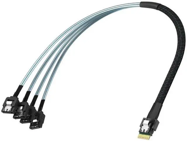 Alt view image 3 of 3 - 0.5M SlimSAS SFF-8654 4i to 4 Ports SATA Breakout Cable for Server RAID HDD