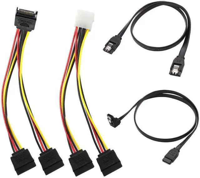 Main image of 4 Pack SATA Data Cable & 15 Pin Power Splitter Cable Kit 6Gbps for HDD SSD Optical Drive