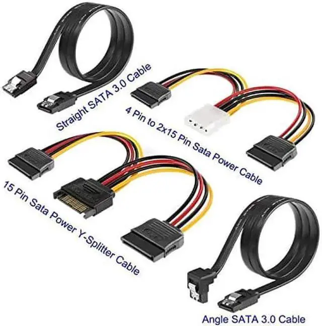 Alt view image 5 of 7 - 4 Pack SATA Data Cable & 15 Pin Power Splitter Cable Kit 6Gbps for HDD SSD Optical Drive