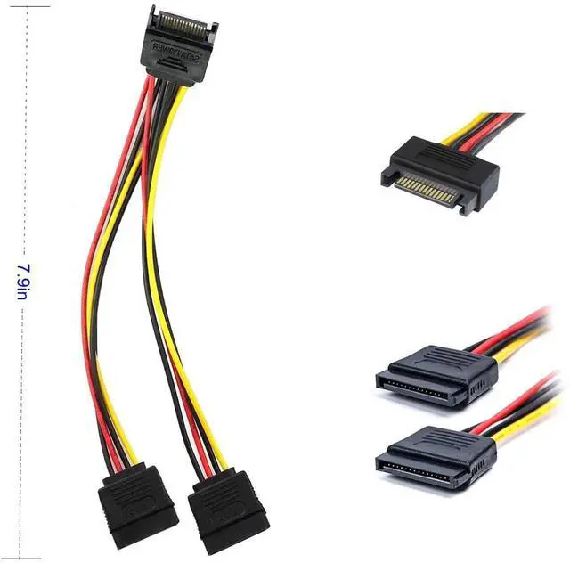Alt view image 2 of 7 - 4 Pack SATA Data Cable & 15 Pin Power Splitter Cable Kit 6Gbps for HDD SSD Optical Drive