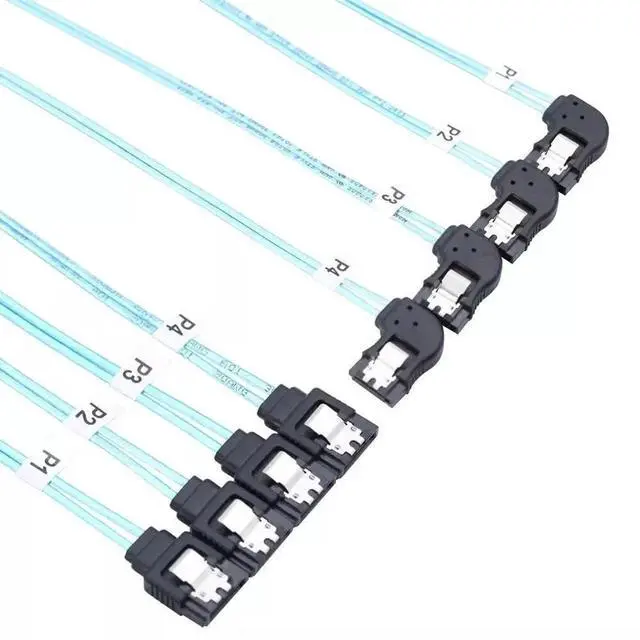 Alt view image 3 of 5 - 100CM SAS 4.0 4 Ports 7Pin Right Angle Female SATA Data Cable for SSD Motherboard