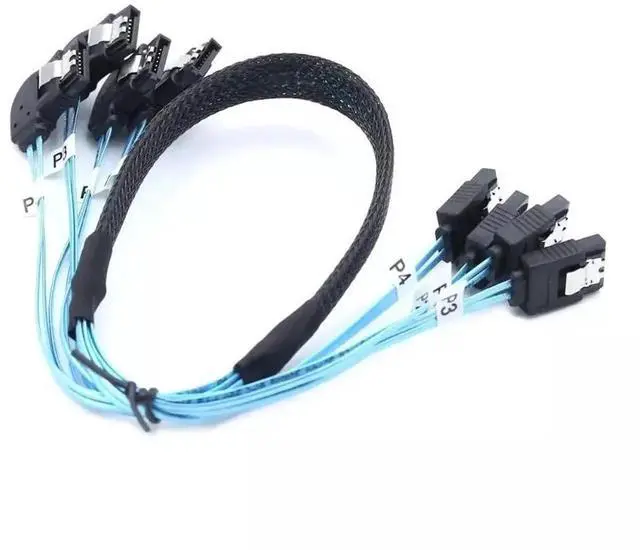 Alt view image 2 of 5 - 100CM SAS 4.0 4 Ports 7Pin Right Angle Female SATA Data Cable for SSD Motherboard