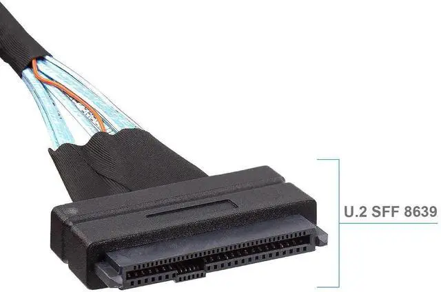 Alt view image 6 of 7 - 0.5M Mini SAS SFF-8643 to U.2 SFF-8639 PCIe 4.0 X4 85Ohm Cable with 15Pin SATA Power for NVMe SSD Hot Swap