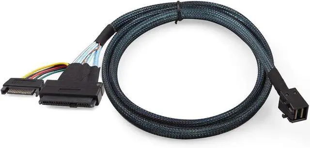 Alt view image 5 of 7 - 0.5M Mini SAS SFF-8643 to U.2 SFF-8639 PCIe 4.0 X4 85Ohm Cable with 15Pin SATA Power for NVMe SSD Hot Swap