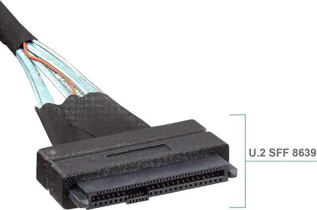 Alt view image 7 of 7 - 0.75-0.8M SFF-8643 to U.2 SFF-8639 Cable PCIe 4.0 X4 85Ohm with 15Pin SATA Power NVMe SSD Hot Swap