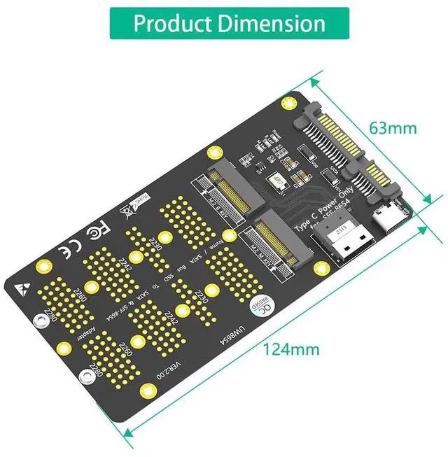 Alt view image 4 of 7 - 2-in-1 M.2 NVMe to SFF-8654 SlimSAS PCIe Adapter NGFF to SATA Converter Card