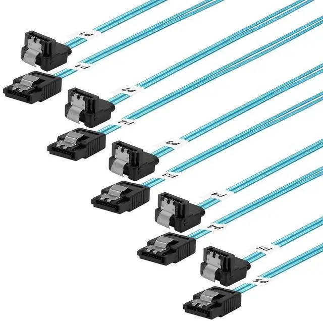 Main image of 5 Pack 0.5M Blue SATA III 6Gbps Right Angle SATA Data Cable Straight to Angled for HDD SSD PC