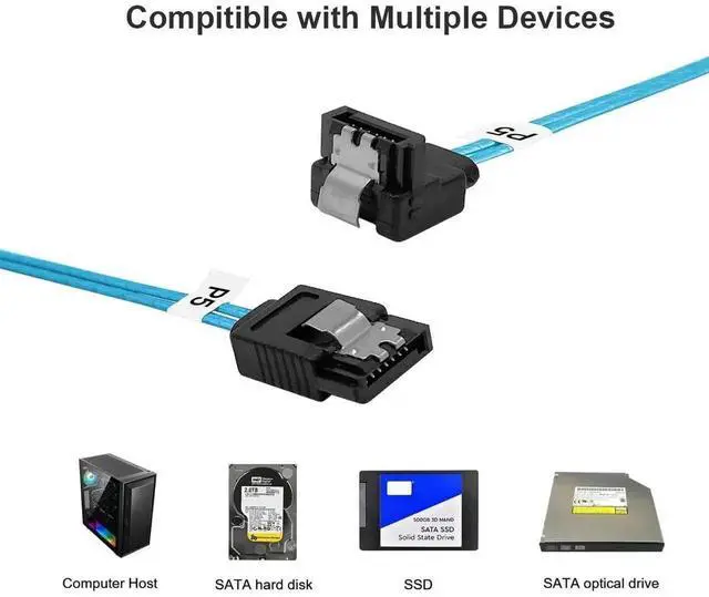 Alt view image 2 of 5 - 5 Pack 0.5M Blue SATA III 6Gbps Right Angle SATA Data Cable Straight to Angled for HDD SSD PC