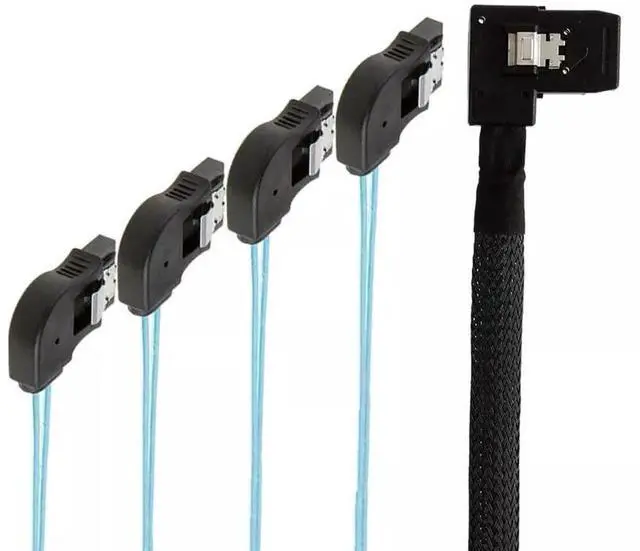 Alt view image 2 of 5 - 100CM Right Angle SFF-8087 Mini SAS HD to 4 Right Angle 7P SATA Breakout Cable