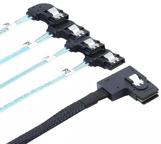 Alt view image 3 of 5 - 100CM Right Angle SFF-8087 Mini SAS HD to 4 Right Angle 7P SATA Breakout Cable