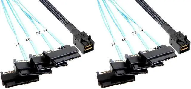 Main image of 2 Pack 0.5M SFF-8643 to 4 Ports SFF-8482 Mini SAS Breakout Cable with SATA Power