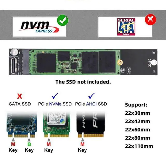 Alt view image 2 of 7 - M.2 NVMe M-Key to SFF-8611 Oculink Adapter Support 2280 22110 SSD for Motherboard