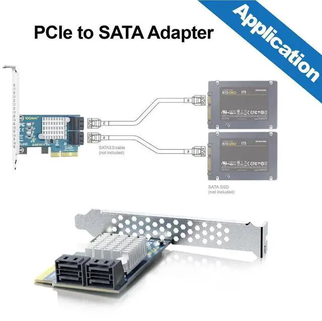 Alt view image 3 of 4 - 4 Port PCIe SATA III Expansion Card 6Gbps PCIe X4 SATA Controller with 4 SATA Cables Low Profile Bracket for PC Server NAS