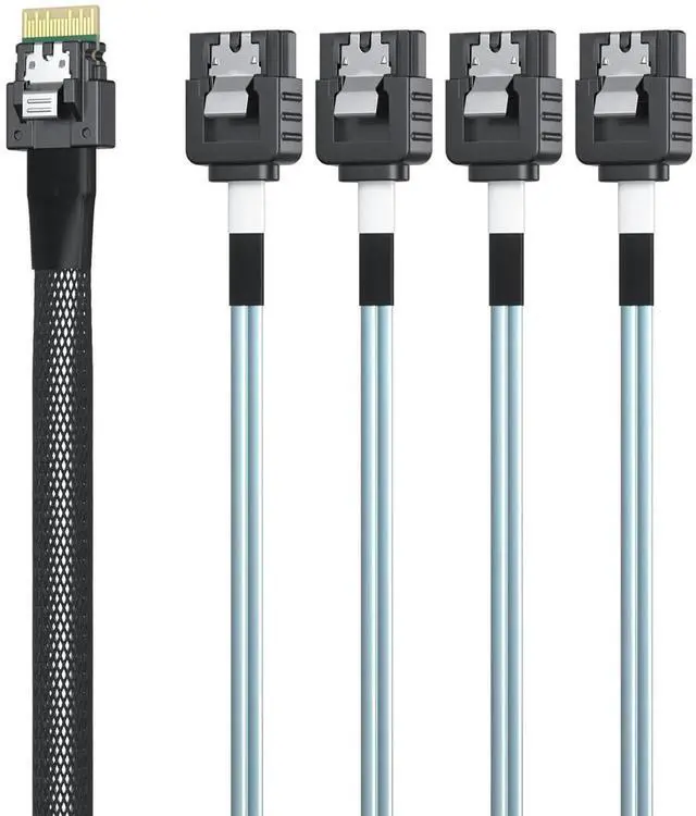 Alt view image 4 of 5 - 1m SlimSAS 4i SFF-8654 to 4 Ports SATA Breakout Cable Server PC Storage Expansion Cable
