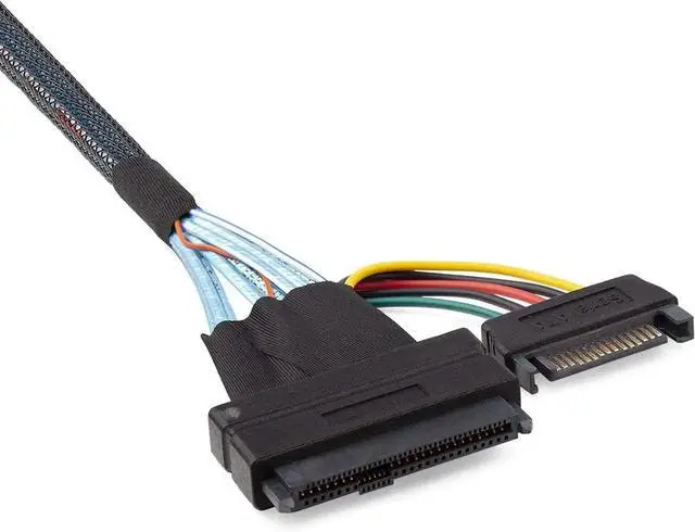 Alt view image 3 of 7 - 1M SFF-8643 to U.2 SFF-8639 Cable PCIe 4.0 X4 85Ohm with 15Pin SATA Power Hot Swap NVMe SSD Cable