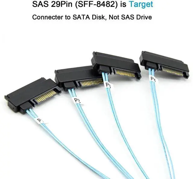 Alt view image 6 of 6 - 2 Pack 0.5M SFF-8087 to 4 Ports SFF-8482 Mini SAS Fanout Cable with SATA Power