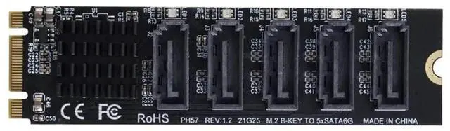 Main image of NGFF Key B+M to SATA 3.0 6Gbps 5 Ports Expansion Adapter Card with Port Select JMB575
