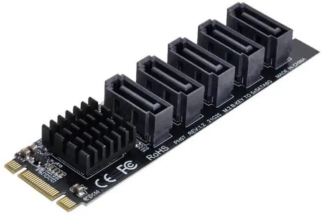 Alt view image 5 of 7 - NGFF Key B+M to SATA 3.0 6Gbps 5 Ports Expansion Adapter Card with Port Select JMB575
