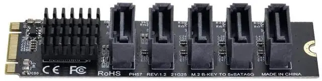 Alt view image 4 of 7 - NGFF Key B+M to SATA 3.0 6Gbps 5 Ports Expansion Adapter Card with Port Select JMB575