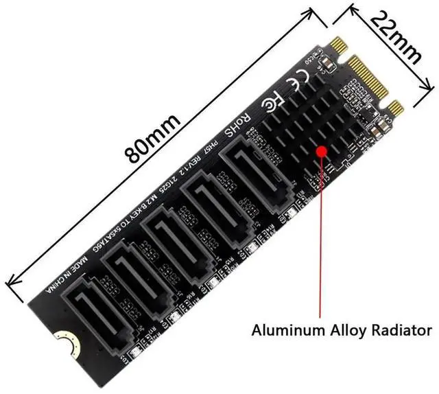 Alt view image 6 of 7 - NGFF Key B+M to SATA 3.0 6Gbps 5 Ports Expansion Adapter Card with Port Select JMB575