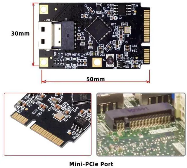 Alt view image 4 of 7 - Mini PCI-E to Slimline SFF-8654 4 Ports SATA 3.0 6Gbps Expansion Card for SSD HDD