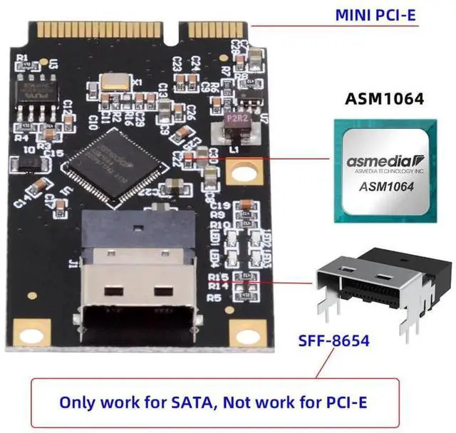 Alt view image 5 of 7 - Mini PCI-E to Slimline SFF-8654 4 Ports SATA 3.0 6Gbps Expansion Card for SSD HDD