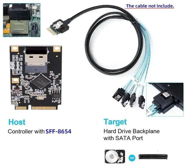 Alt view image 6 of 7 - Mini PCI-E to Slimline SFF-8654 4 Ports SATA 3.0 6Gbps Expansion Card for SSD HDD