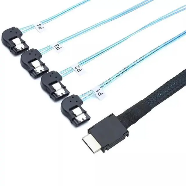 Alt view image 5 of 5 - 50CM OCuLink PCIe SAS SFF-8611 4i to 4 Ports SATA 7P Left Angle Hard Drive Cable