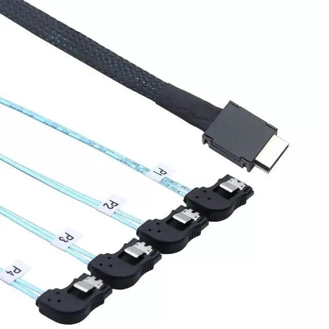 Alt view image 2 of 5 - 50CM OCuLink PCIe SAS SFF-8611 4i to 4 Ports SATA 7P Left Angle Hard Drive Cable