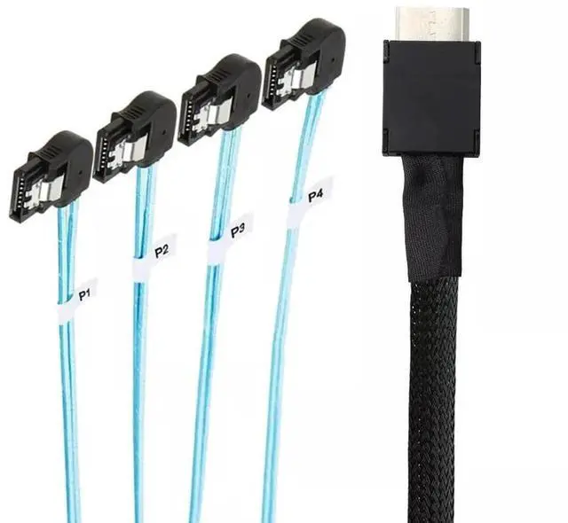 Alt view image 4 of 5 - 50CM OCuLink PCIe SAS SFF-8611 4i to 4 Ports SATA 7P Left Angle Hard Drive Cable