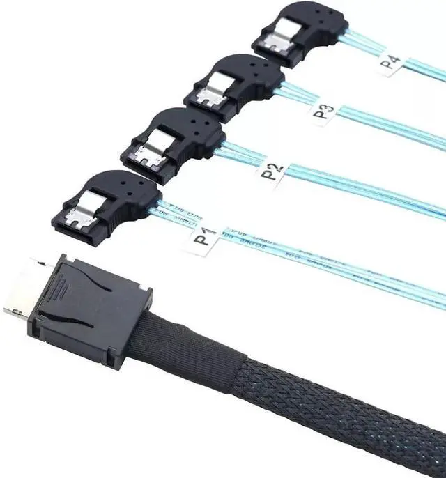 Alt view image 3 of 5 - 50CM OCuLink PCIe SAS SFF-8611 4i to 4 Ports SATA 7P Left Angle Hard Drive Cable