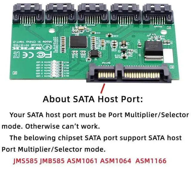 Alt view image 3 of 7 - 1 to 5 Ports SATA 3.0 6Gbps Splitter Adapter JMB575 Port Multiplier Port Selector