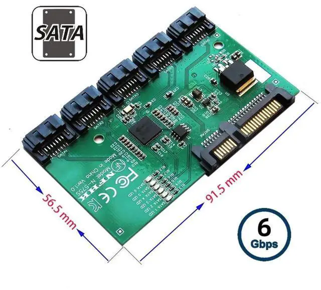 Alt view image 2 of 7 - 1 to 5 Ports SATA 3.0 6Gbps Splitter Adapter JMB575 Port Multiplier Port Selector