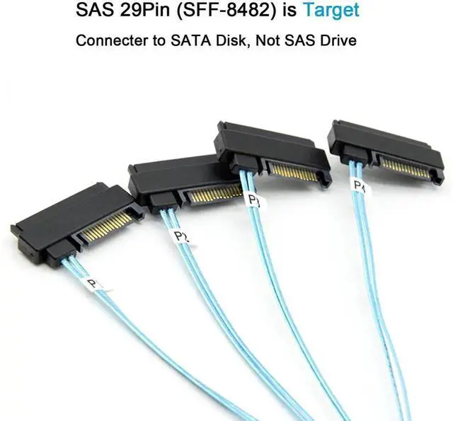 Alt view image 6 of 6 - 2 Pack 1M SFF-8087 to 4 SFF-8482 Mini SAS Fanout Cable with SATA Power 3.3FT