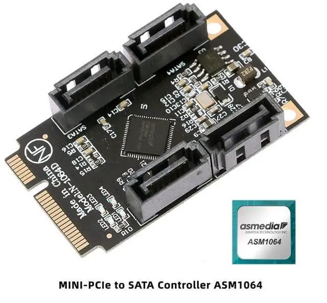 Alt view image 6 of 7 - Mini PCI-E to SATA 3.0 4 Ports Expansion Card 6Gbps SSD HDD Adapter Card