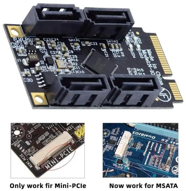 Alt view image 7 of 7 - Mini PCI-E to SATA 3.0 4 Ports Expansion Card 6Gbps SSD HDD Adapter Card