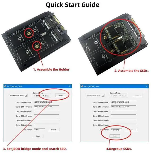 Alt view image 7 of 7 - Dual B+M Key M.2 SSD to 2.5 Inch SATA Combo Enclosure JBOD RAID0 Span Bridge Case