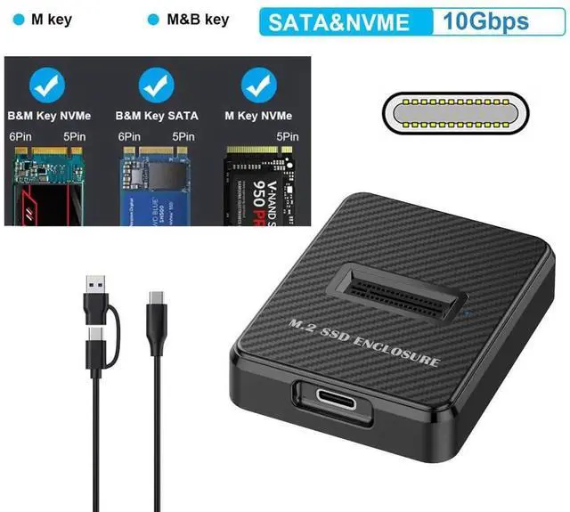Alt view image 5 of 7 - USB 3.0 Type-C to M.2 NVMe SATA SSD Enclosure RTL9210B Chip Vertical External SSD Dock