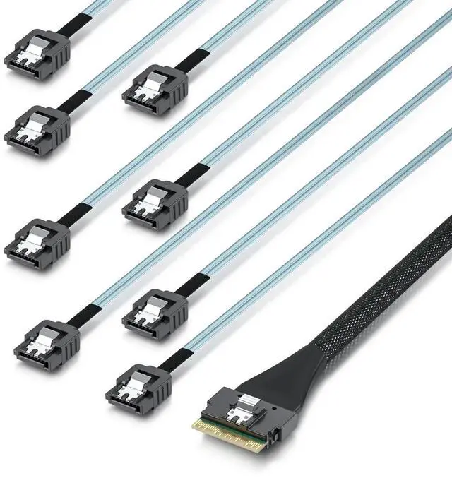 Main image of 1M SlimSAS SFF-8654 8i to 8 SATA Fanout Cable Server RAID Hard Drive Splitter Cable