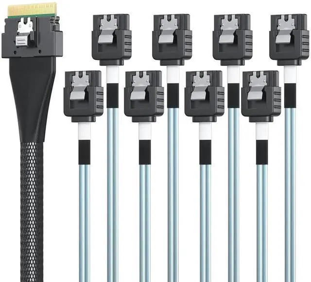 Alt view image 2 of 3 - 1M SlimSAS SFF-8654 8i to 8 SATA Fanout Cable Server RAID Hard Drive Splitter Cable