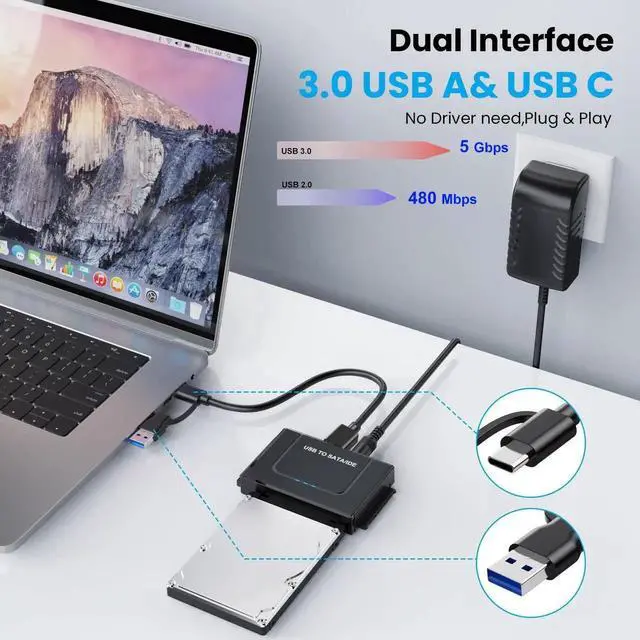 Alt view image 4 of 7 - USB to SATA IDE Adapter Cable Hard Drive Reader with 12V 2A Power Supply for 2.5 3.5 Inch HDD SSD