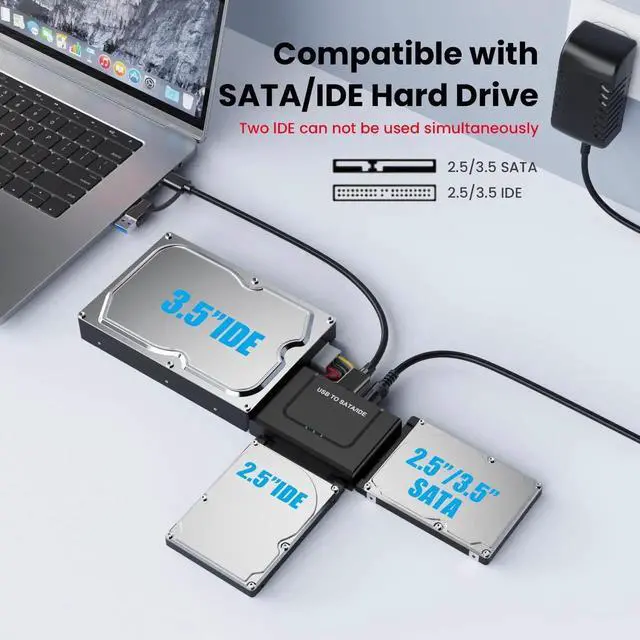 Alt view image 6 of 7 - USB to SATA IDE Adapter Cable Hard Drive Reader with 12V 2A Power Supply for 2.5 3.5 Inch HDD SSD