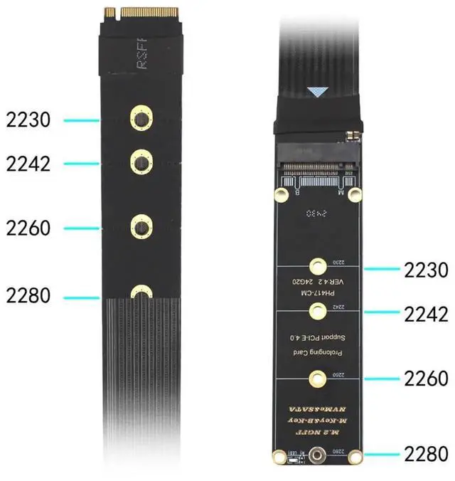 Alt view image 2 of 7 - 30cm PCIe 4.0 M-Key NVMe Male to Female Extension Cable for Motherboard SSD 2230 2242 2260 2280