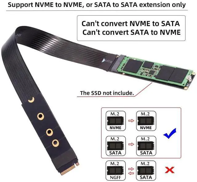 Alt view image 7 of 7 - 30cm PCIe 4.0 M-Key NVMe Male to Female Extension Cable for Motherboard SSD 2230 2242 2260 2280