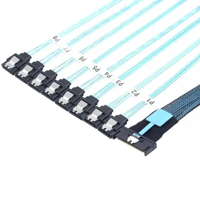 Main image of 0.5M 74Pin MCIO SFF-8654 8i Slimline PCIe 5.0 to 8 SATA 7Pin Female Fanout Cable