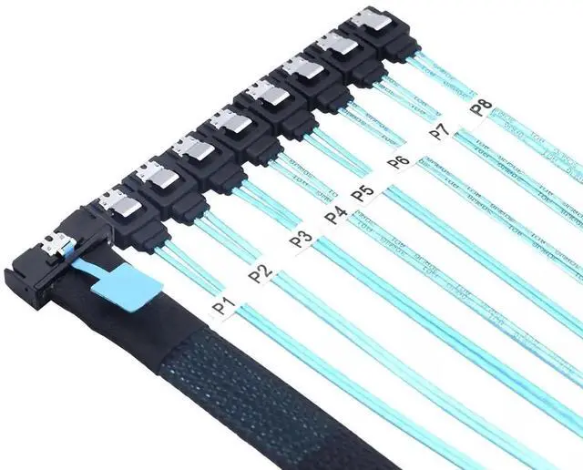 Alt view image 5 of 6 - 0.5M 74Pin MCIO SFF-8654 8i Slimline PCIe 5.0 to 8 SATA 7Pin Female Fanout Cable