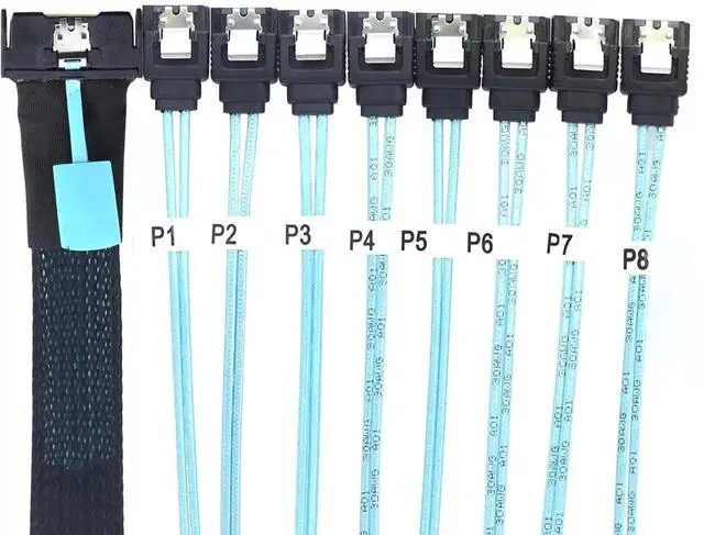 Alt view image 3 of 6 - 0.5M 74Pin MCIO SFF-8654 8i Slimline PCIe 5.0 to 8 SATA 7Pin Female Fanout Cable
