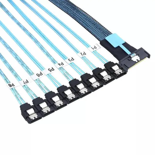 Alt view image 2 of 6 - 0.5M 74Pin MCIO SFF-8654 8i Slimline PCIe 5.0 to 8 SATA 7Pin Female Fanout Cable
