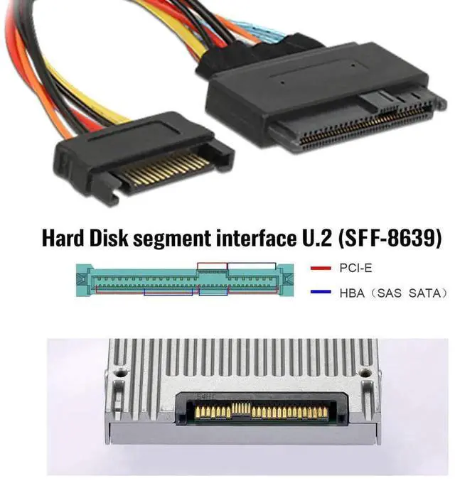 Alt view image 3 of 7 - 50cm PCIe 5.0 MCIO 4X to U.2 SFF-8639 NVMe Cable with 15Pin SATA Power for Motherboard SSD